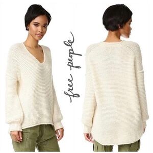 FREE PEOPLE Ivory All Mine Cotton Alpaca Knit V Neck